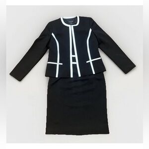 Evan Picone Elegant Black Skirt Set with White Trim